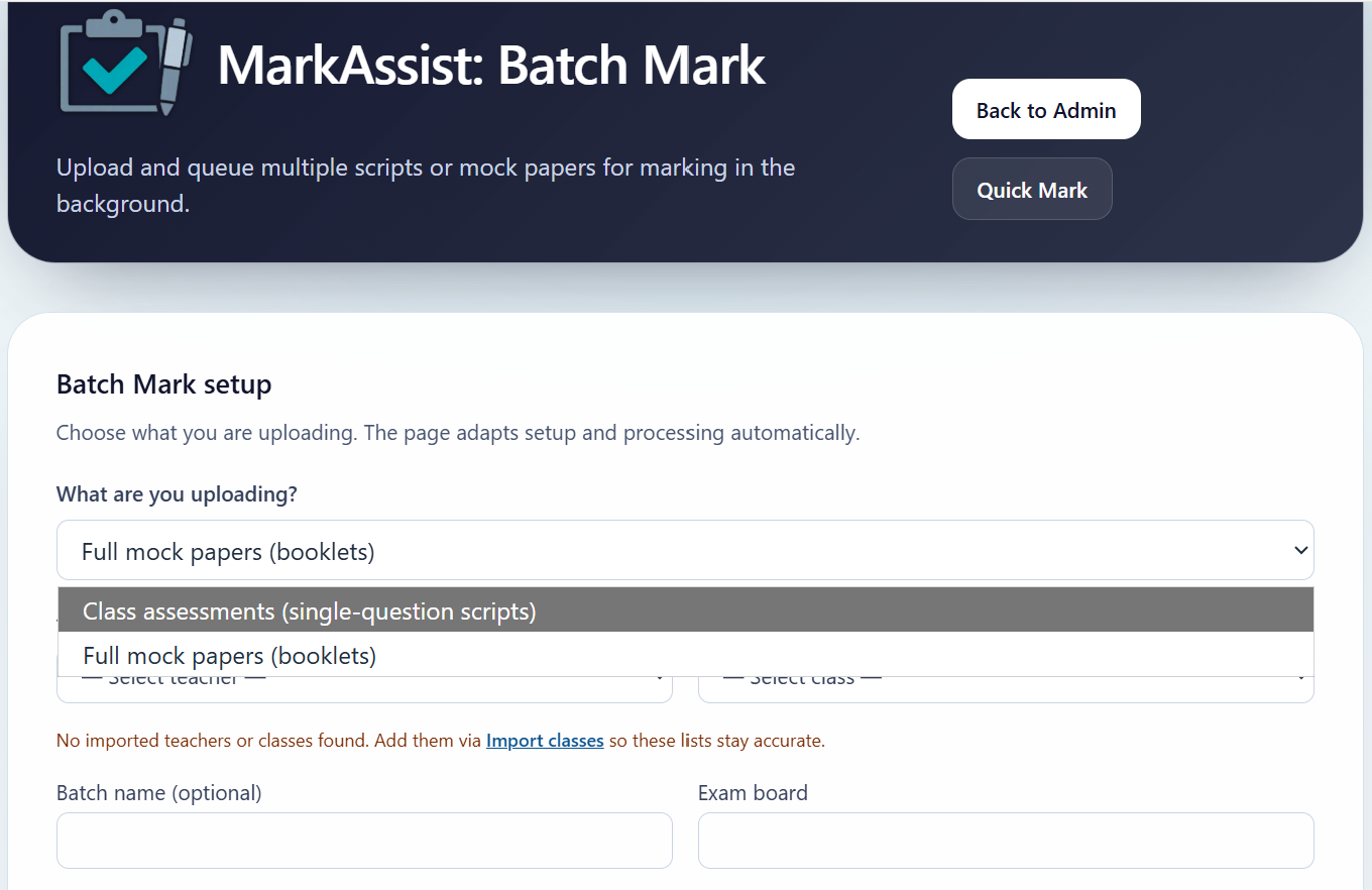 Batch Mark — upload and queue